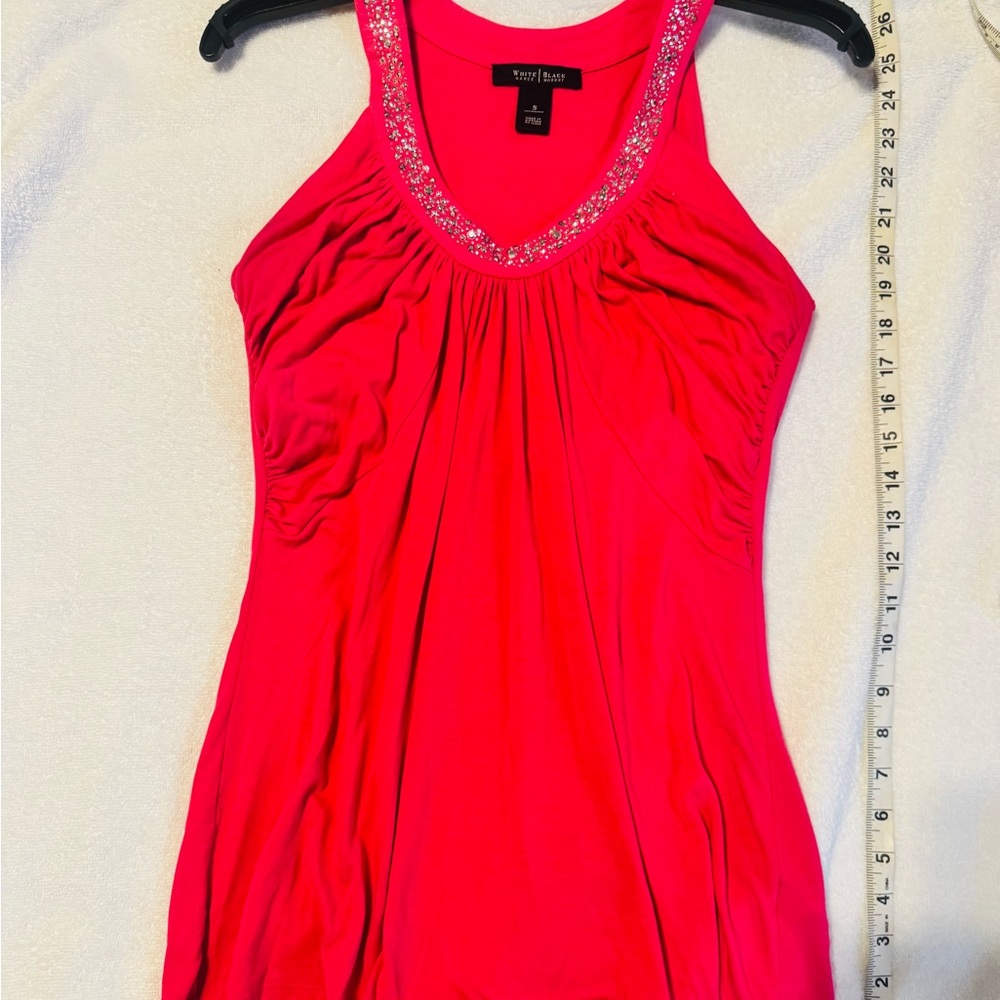 White House Black Market Hot Pink Jeweled Racerback Tank